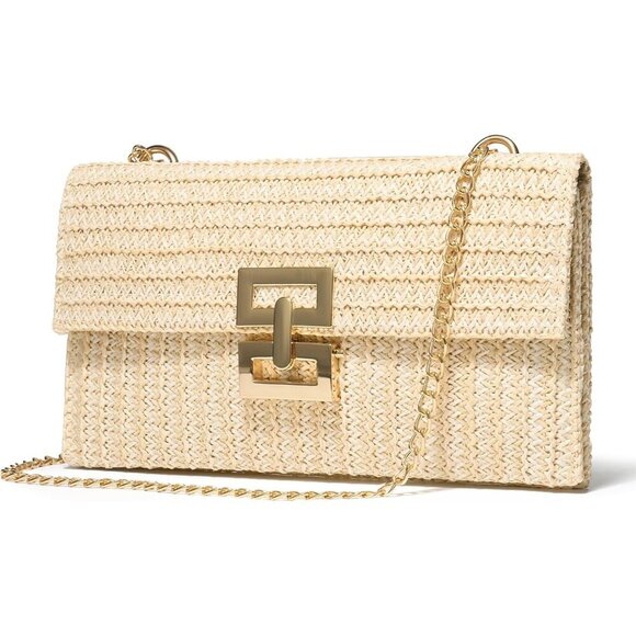 🆕Women White Straw Raffia Woven Beach Bag Clutch Crossbody Shoulder Purse - Picture 1 of 6